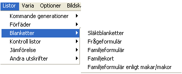 11. SKRIV UT FORMULÄR Släktformulär Med Släktformulär kan man skriva ut förhandsifyllda familjeblad. När familj byts, båbörjas en ny sida.