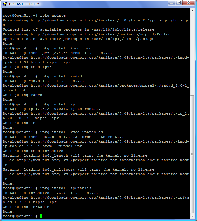 ipkg install ip6tables Figur 13 Alla