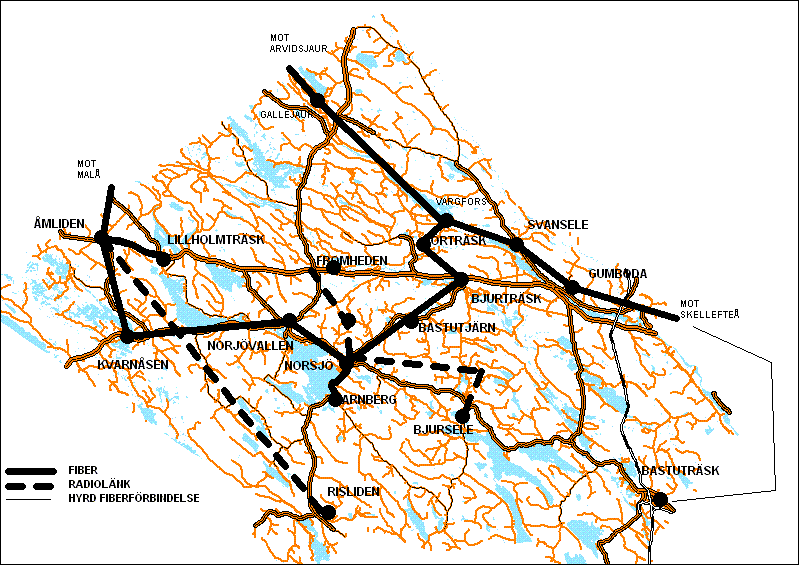 Bredbandsstrategi Norsjö kommun. 2013-2020 optofiberkabel. Mellan centralorten och byarna Bjursele och Risliden består det ortsammanbindande datanätet av förbindelse via radiolänk.