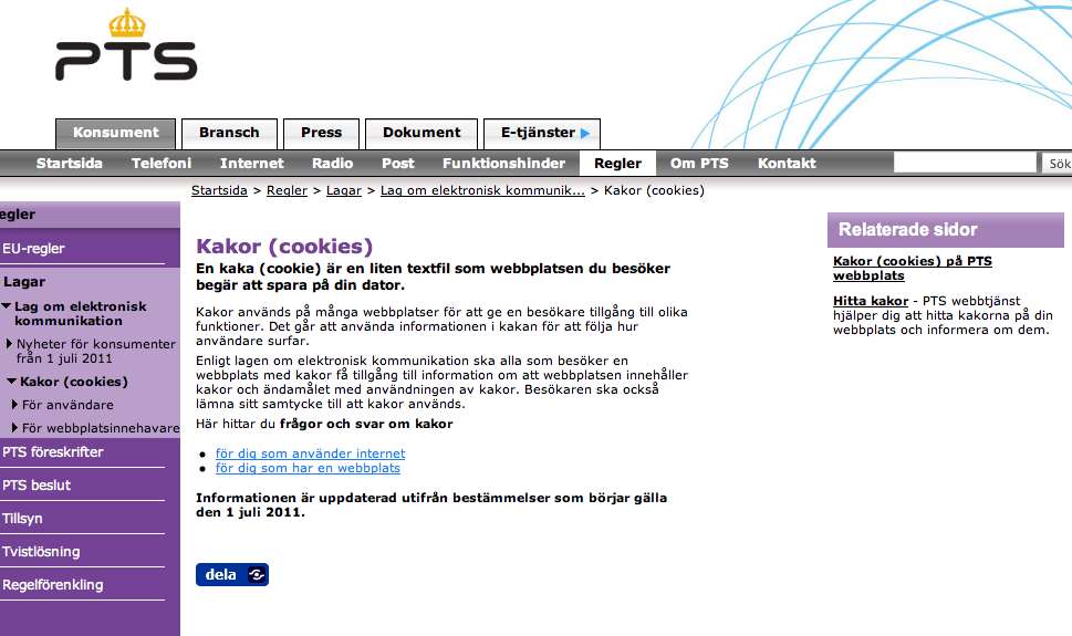 användaren får tillgång till information om ändamålet med behandlingen och samtycker till den.