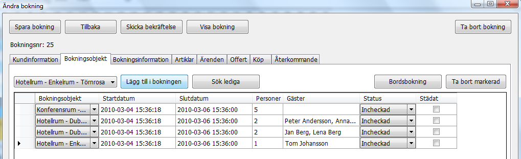 Flik (2) - Bokningsobjekt Här anger du vilket objekt/rum du vill boka upp, detta kan gälla t.ex. konferensrum eller hotellrum.