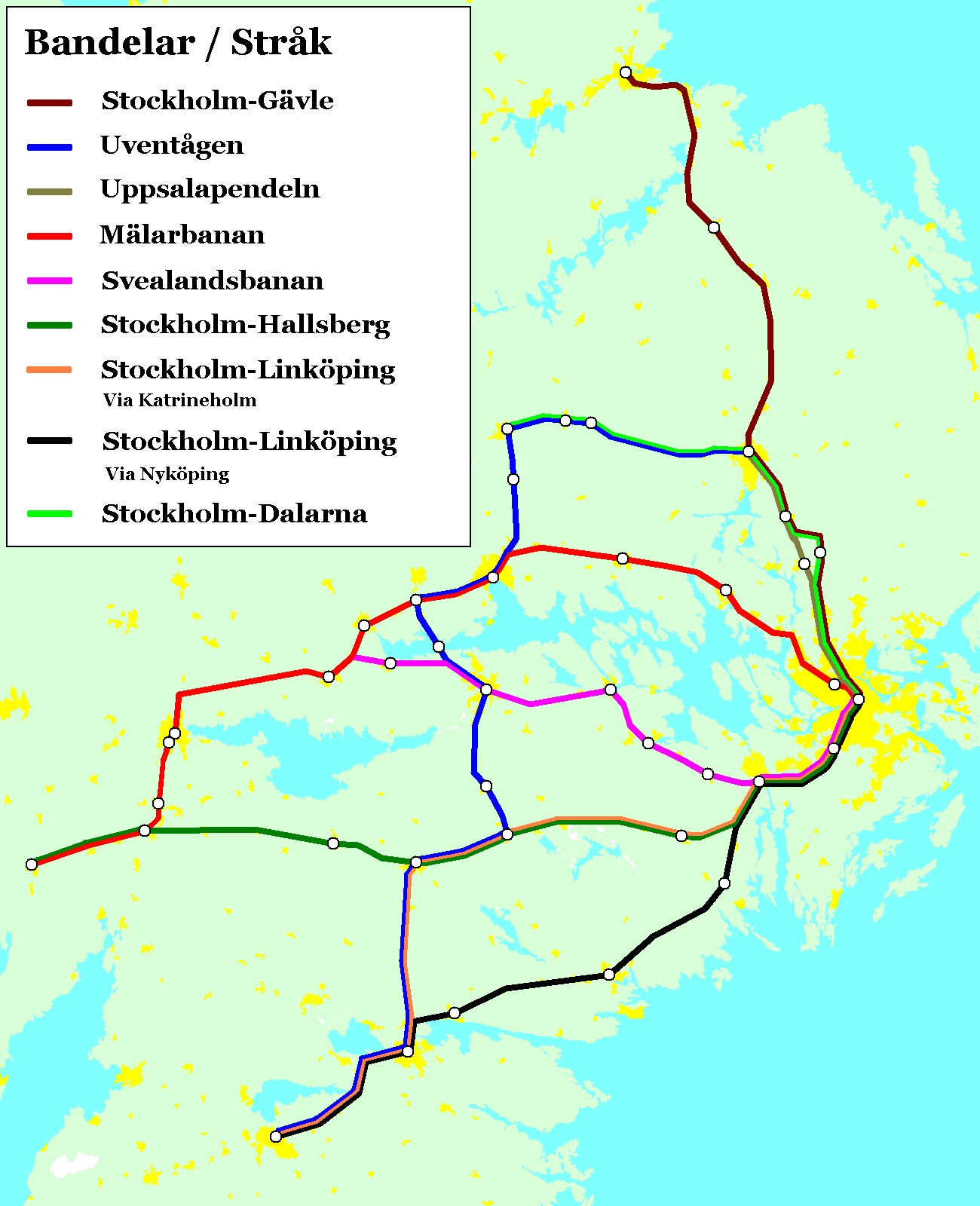 3.3. Huvudsakliga bandelar/stråk I kartan ovan redovisas ett antal bandelar / stråk som data delats upp i.