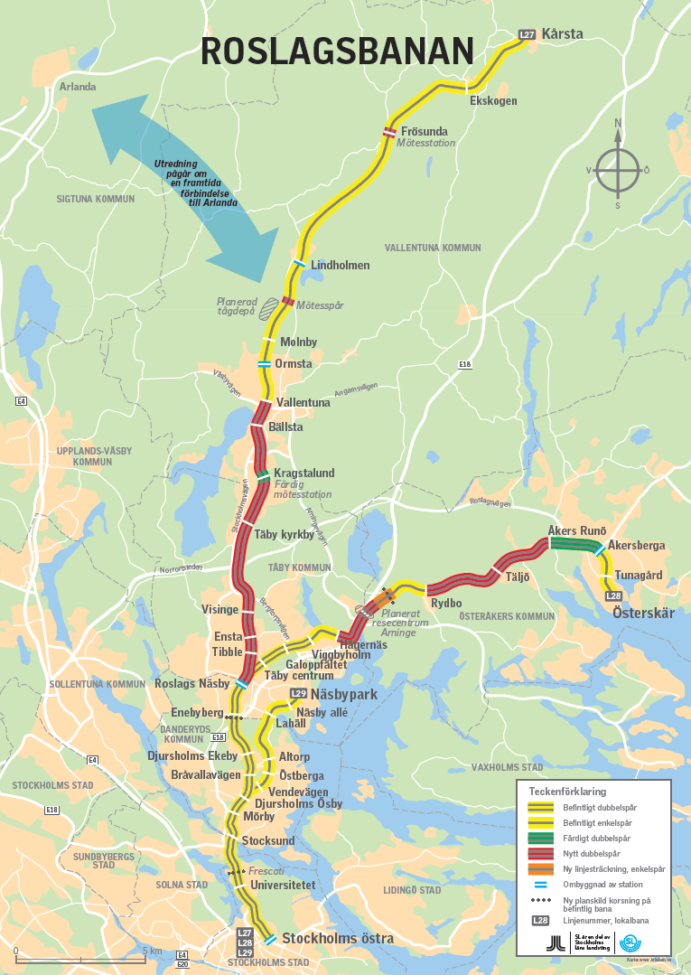 15(56) 3 Roslagsbanans beslutade utbyggnad (RBU) Roslagsbanans beslutade utbyggnad omfattar två etapper.