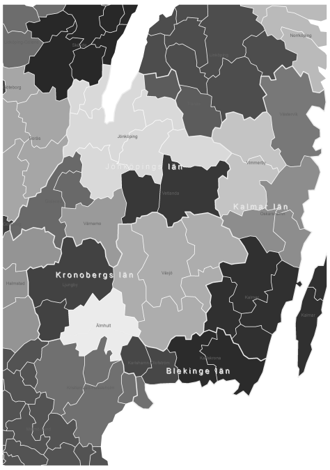 64 1. TRENDER OCH UTMANINGAR Figur 1.22. Lokala arbetsmarknader i Småland Blekinge, 1980 och 2009 1980 2009 Anmärkningar: 1.