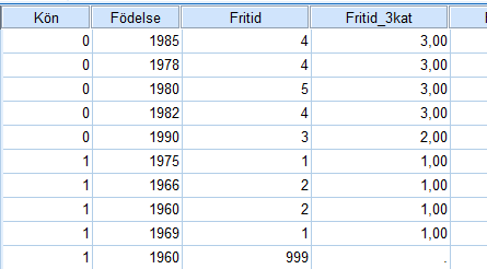 Som synes har värden 1-2 blivit 1:a, trean har blivit en 2:a och 4-5 har blivit en 3:a.