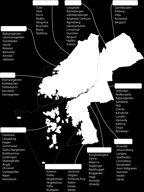 Figur 3. Göteborg indelat i 10 stadsdelar (Göteborgs Stad 2011 1 ).