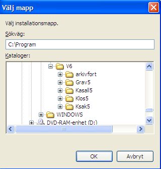 16. Installationen föreslår en målmapp där den tidigare installationen finns. Kontrollera gärna att det stämmer. OBS!