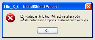 18. Installationen föreslår mapp för temporärfiler för utskrifter. Välj Nästa 19. Om du INTE stängt databasen kommer detta meddelande upp: Stäng databasen via OpenEdge Explorer.