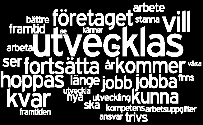 Framtid Utveckling, utveckling och utveckling Tidigt i denna rapport presenterades en graf som belyste synen på organisationens utveckling som den främsta drivkraften för att få nöjda medarbetare.