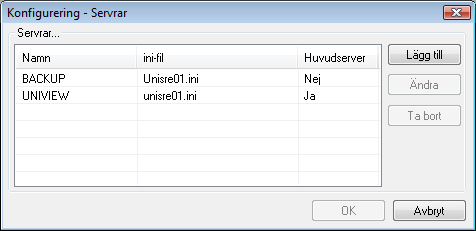 4.2 Multipla servrar Dialog för val och tillägg av flera servrar. En och samma Uni-View Client kan koppla upp mot flera olika Uni-View servrar.