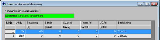 I Status visas kommunikationsstatusen för varje linje. Här bestäms om kommunikationen på varje enskild linje ska vara aktiv eller inte.