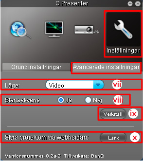 iii. När Q Presenter installerats identifierar programmet automatiskt språket för datorns operativsystem och installerar samma språk. Om ditt språk inte finns behålls engelska som standardinställning.