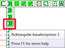 52 2-D beskrivning av rörets vertikala placering. Metod A Linje över snitt synlig. Aktivera cirkulärt kanalsystem 2 Rita en kanal från punkt 1 2. Byt till Rektangulär kanal.