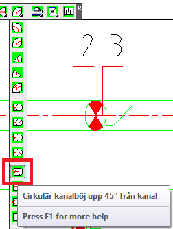 Sätt gällande kanaldimension till 315 57 2-D beskrivning av rörets vertikala placering. Metod A Linje över snitt synlig.