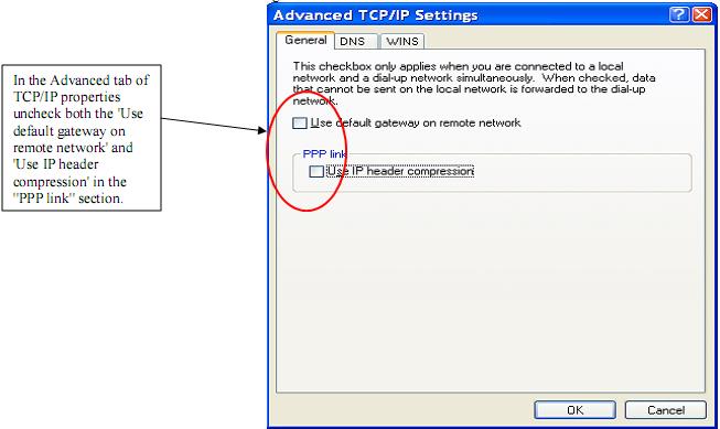 Figure 9. The Use default gateway on remote network is unchecked since we have the NES server on the local computer. This is not the way in the newly proposed Gateway solution.