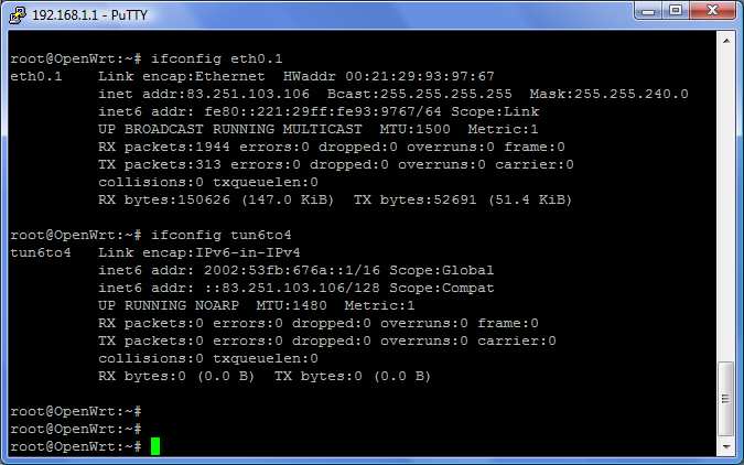 Figur 14 Information om hur routerns interface fått sina IP-adresser Under eth0.1 skall IPv4-adressen vara något annat än 192.168.x.