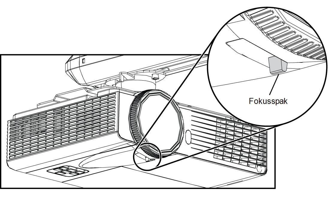 KAPITEL 2 INSTALLERA DET INTERAKTIVA SKRIVTAVLESYSTEMET Fokusera bilden Använd fokusspaken på undersidan av SMART V30-projektorn till att fokusera den projicerade bilden.