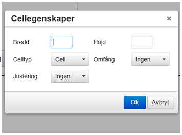 Genom att högerklicka i tabellen visas menyn för formatering av tabellen och dess innehåll.