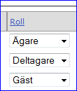 4.2 Roller på en projektsajt Tillgängliga roller på en projektsajt är Ägare, Deltagare och Gäst. Ägare motsvarar Kursadministratör och Lärare på en kurssajt.