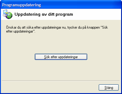 Programuppdatering Det är viktigt att med jämna mellanrum kontrollera ifall det har kommit programuppdateringar till ditt program.