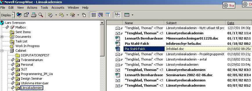 Figur 6: Förstoring av mapplistan i Microsoft Outlook från figur 5 Figur 7: Förstoring av inkorgen för LänsstyrelseAkademien i Microsoft Outlook (högra rutan på figur 5) I Outlook finns det genvägar,