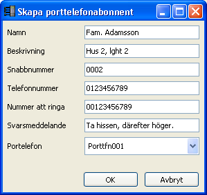 2. I fönstret Porttelefonabonnenter som nu öppnas, klicka på knappen Ny. 3. I fönstret Skapa porttelefonabonnent som nu öppnas, finns alla de alternativ som styr hur abonnenten ska kontaktas samlade.