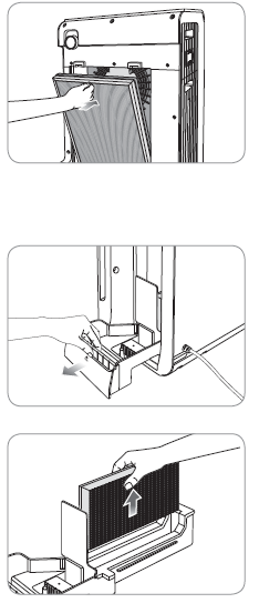 Svenska FILTERBYTE Tips! - Kontrollera att framsidan på varje filter är vänt i rätt riktning. - För bästa möjliga prestanda bör endast originalfilter från Coway användas.