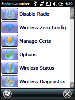 5 2 Användarhandbok till MC45 Bild 5 1 Fönstret Starta Fusion Mer information om hur du använder och konfigurerar Fusion finns i Wireless Fusion Enterprise Mobility Suite User Guide for Version 3.xx.