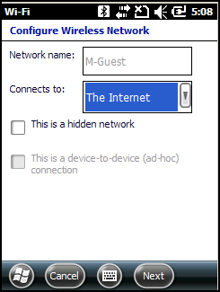 Använda WLAN 5 7 Bild 5 9 Fönstret Wireless Zero Config 2. MC45 söker efter trådlösa nätverk i området, som sedan visas i fönstret. 3. Tryck på ett nätverksnamn.