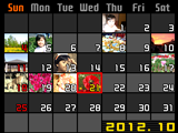 Visning av bilder på kalendermenyn 1. Aktivera uppspelningsläget och skjut zoomreglaget två gånger mot w (]). Kalendermenyn, med den första bilden som spelats in respektive dag, visas på skärmen.