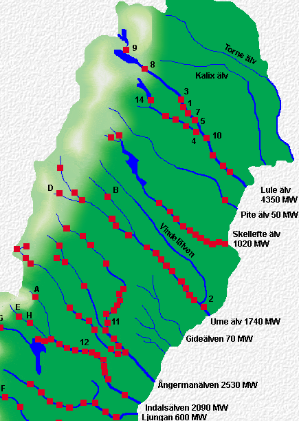 VATTENKRAFT I SVERIGE Malgomaj 40 GWh Volgsjöfors 60 Dabbsjö 97 Bergvattnet 93 Korsselbränna 428 Tåsjö 54 Hoting 62 Klingerforsen 20 Totalt 854 GWh Gäddede 54 GWh Olden 321 GWh Hammarf 571 GWh