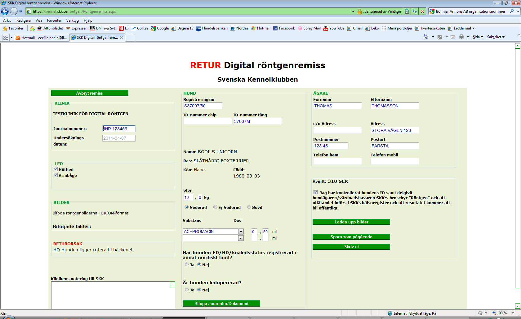 Under rubriken RETURORSAK ser du en kommentar till varför du fått remissen returnerad. Ladda upp nya röntgenbilder.