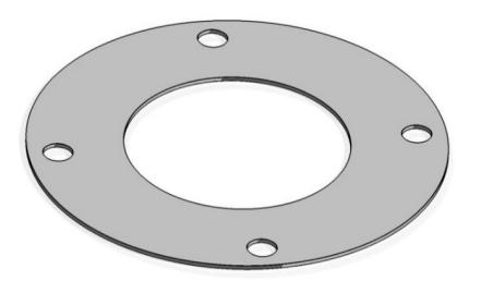 Därför fick ett fäste konstrueras för att kunna ansluta stödet. Fästet designades simpelt och anslöts genom att skruva fast den i gängade hål i adapterplattan. De gängade hålen kan ses i Figur 12.