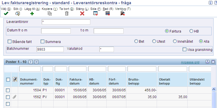 Kapitel 7 (DNK, FIN, NOR och SWE) Arbeta med landsspecifika funktioner för Danmark, Finland, Norge och Sverige Exempel på en kreditnota som utgör samma belopp som leverantörsfakturan Idethärexemplet