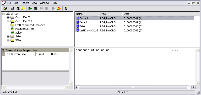 Select Key CurrentControlSet key is missing in RV?