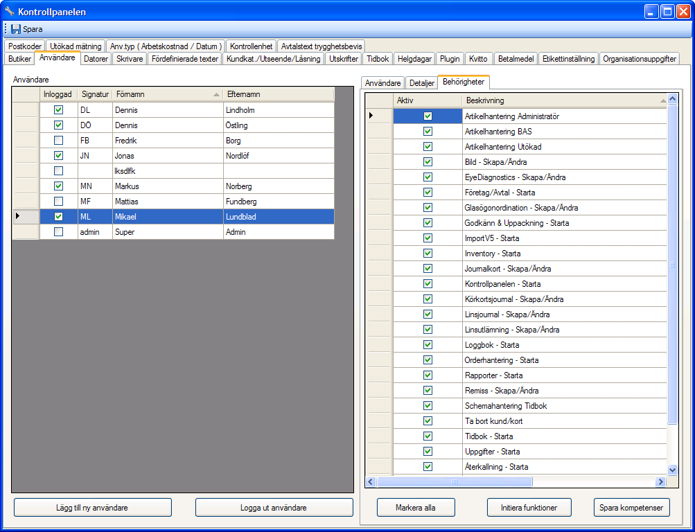 Kontrollpanelen Ny funktion: Styrning av funktioner på användarnivå.