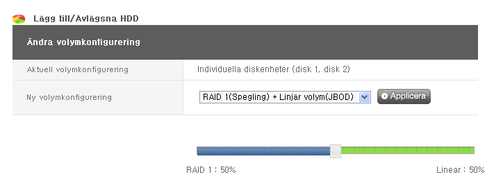 7-4. Konfigurering Konfigurera hårddisk A Det finns 5 menyer för nya volymkonfiguration, inklusive RAID 0(stripping), RAID 1(Mirroring) för viktiga data, Linear Volume(JBOB) och Individual disk(disk