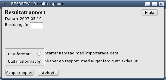 Exempel på en balansrapport utskriven med Kugar. Resultatrapport. Ekonomi Rapporter Resultatrapport Med RESRPTW skriver man ut en resultarapport.