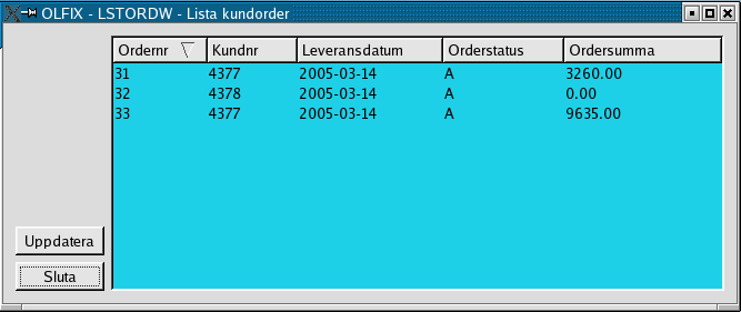 Lista kundorder Leveransdatum:Orderns huvusakliga leveransdatum. En orderrad kan ha eget, avvikande, leveransdatum.