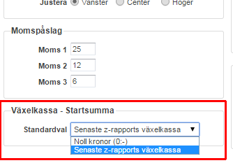 Kassa Växelkassa i kassa samma som föregående z-rapports växelkassa Det finns nu en inställning i astra WEB som där man kan bestämma vilken växelkassa som kassan ska startas med.