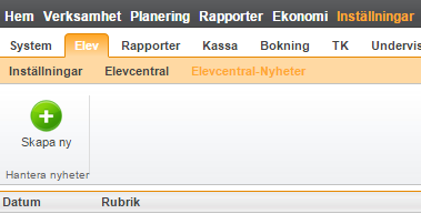 Nyheter - En möjlighet att skicka ut nyheter till elevcentralen har lagt till. Skolan skriver dessa under Inställningar/Elev/Elevcentral nyhet.