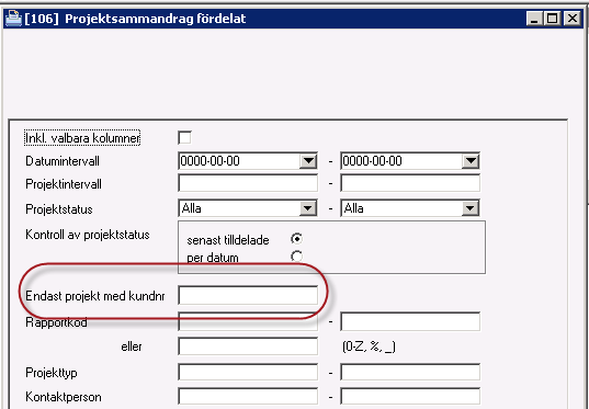 URVAL PÅ KUNDNUMMER I ETT FLERTAL PROJEKTRAPPORTER Urval går