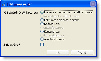 Beskrivning av knappar och funktioner i nederkant - Ny. Med denna knapp skapar du en ny order. Genvägen Alt+N kan även användas om du hellre arbetar med tangentbordet. - Annullera.