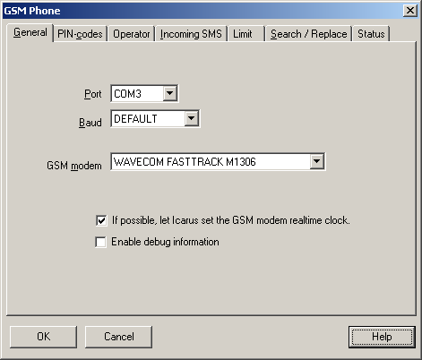 Konfiguration av Icarus Icarus version För att kunna använda GSM-modem i Icarus skall minst Icarus 2.60 användas.