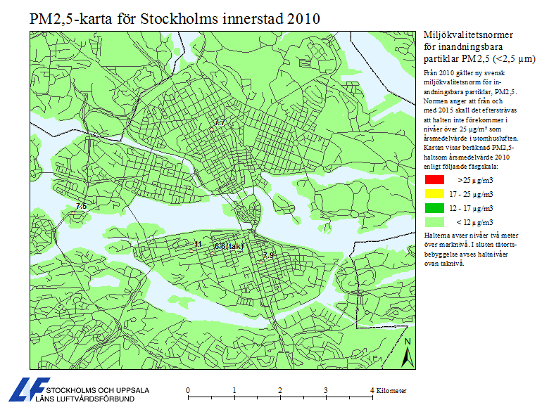 Kartläggning av PM2,5 Kartläggningen av PM2,5 presenteras med kartor för varje kommun som är medlem i LVF i ABC-län och för Gävle och Sandviken samt för de större tätorterna i länen.