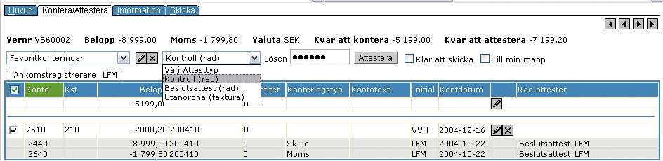 Överst visas konteringsraden man valt för periodisering. Markera de perioder som fördelningen avser och tryck OK.