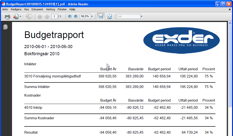 1.10.3 Lista budget Lista budget ger möjlighet till utskrift av budgetvärden med utfall av upparbetat saldo. Välj Konto för att skriva ut budget per konto.