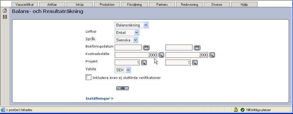 Vi registrerar en verifikation enligt ovan.