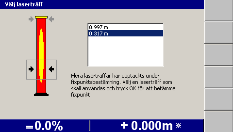 Använda konventionell styrning i fält 4 5. Tryck på Best. fixp. vänster eller Best. fixp. höger för att påbörja fixpunktsbestämningen, beroende på vilken ände av bladet som befinner sig på fixpunkten.