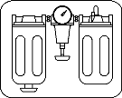 Använd alltid en tryckregulator med manometer och filter.